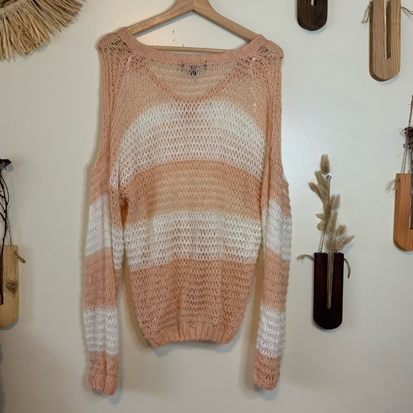 Lulus Cute as Can Be Oversized Pink & White Striped V-Neck Knit Sweater Size M - Picture 2 of 4